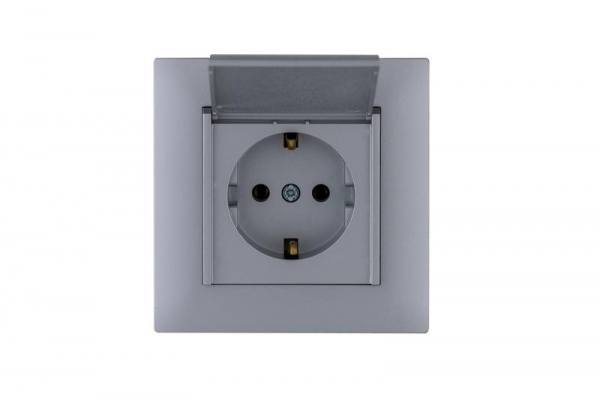 Розетка 1-м с крышкой Karea RIZZ STAR с заземл. сер. Makel 88065029