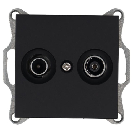 Розетка телевизионная проходная TV + FM 2-м Ф9.5мм механизм черн. матов. soft touch Jasmart G6205PB