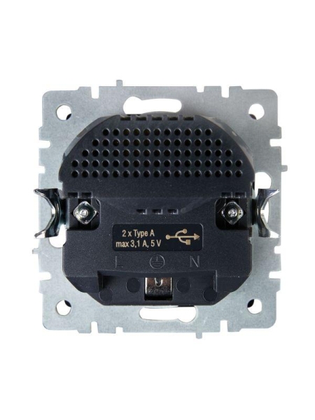 Розетка BRITE РЮш10-2-БрЧ 16А с USB A+A 3.1А с заземл. защ. шторки механизм черн. IEK BR-R14-16-U21-D31-K02