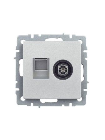 Розетка компьютерная + телевизионная 2-м Brite РТВ/РК12-БрА RJ45 кат.5E + TV механизм алюм. IEK BR-AK20-1-K47