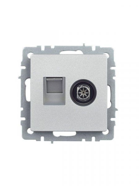 Розетка компьютерная + телевизионная 2-м Brite РТВ/РК12-БрА RJ45 кат.5E + TV механизм алюм. IEK BR-AK20-1-K47
