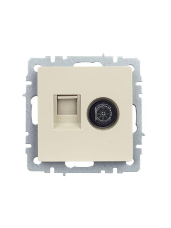 Розетка компьютерная + телевизионная 2-м Brite РТВ/РК12-БрКр RJ45 кат.5E + TV механизм беж. IEK BR-AK20-1-K10