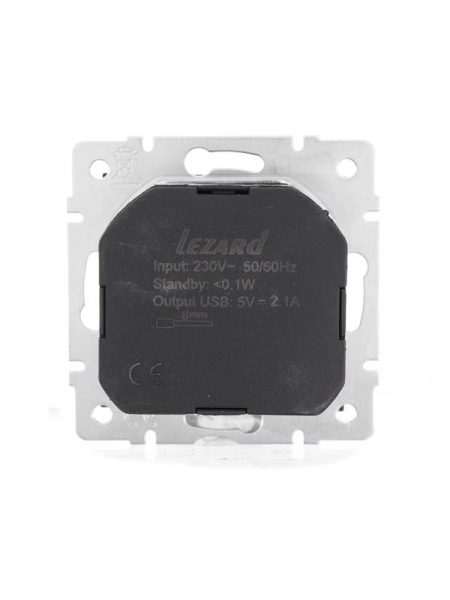 Розетка 1-м СП Vesna с заземл. с заряд. устройством USB механизм черн. бархат LEZARD 742-4288-181