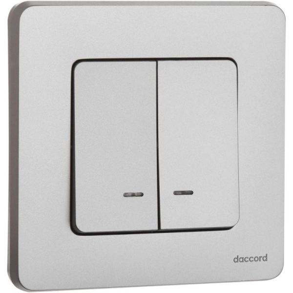 Выключатель 2-кл. Inspiria 10А IP20 250В 10AX с подсветкой/индикацией механизм алюм. IEK 673632