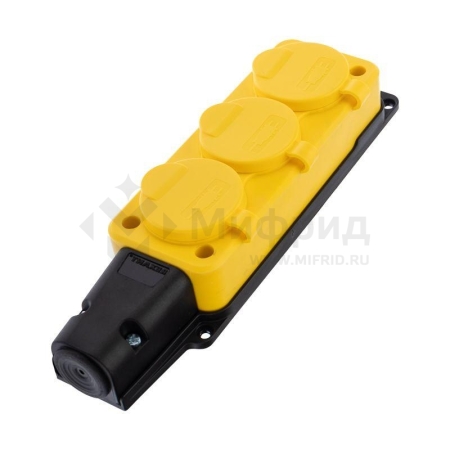 Розетка штепсельная трехместная влагозащищенная с заземл. 16А IP54 каучук желт. Rexant 111-126