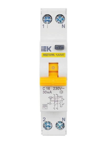Выключатель автоматический дифференциального тока C 16А 30мА АВДТ32МL KARAT IEK MVD12-1-016-C-030