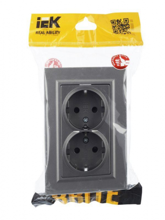 Розетка 2-м СП BRITE РСш12-3-БрС 16А в сборе с заземл. защ. шторки сталь IEK BR-R24-16-K46-F