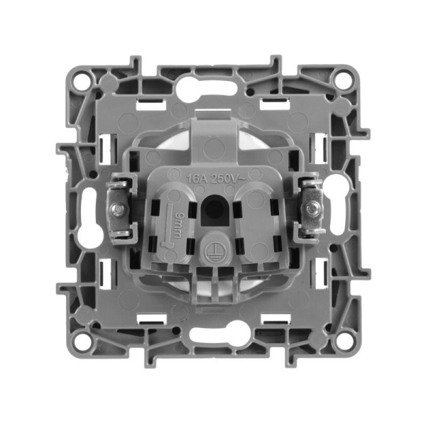 Розетка 1-м СП Etika 16А IP31 250В 2P без заземл. защ. шторки немецк. стандарт винтов. клеммы механизм алюм. IEK 672434