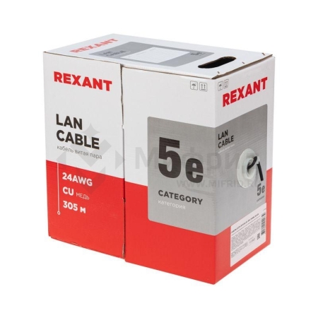 Кабель витая пара U/UTP кат.5E 4х2х24AWG CU LSZH нг(А)-HF OUTDOOR SOLID черн. (305м) Rexant 01-0065