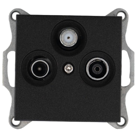 Розетка телевизионная проходная TV + FM + SAT 3-м Ф9.5мм механизм антрацит Jasmart G6207B