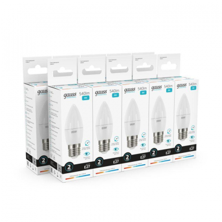 Лампа светодиодная Elementary 8Вт свеча 4100К нейтр. бел. E27 540лм GAUSS 33228