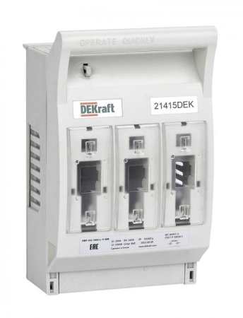 Предохранитель-выключатель-разъединитель горизонтальный 160А 3ф отключение 1НО+1НЗ навесной монтаж на шину ПВР-102 DEKraft 21410DEK