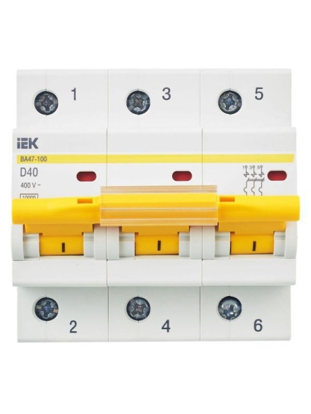 Выключатель автоматический модульный 3п D 40А 10кА ВА47-100 KARAT IEK MVA40-3-040-D