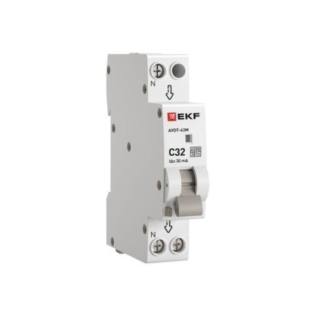 Выключатель автоматический дифференциального тока 1мод. C 32А 30мА тип А 6кА АВДТ-63М (электрон.) PROxima EKF D636EA32C30