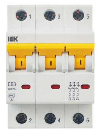 Выключатель автоматический модульный 3п C 63А 6кА ВА47-60M KARAT IEK MVA31-3-063-C