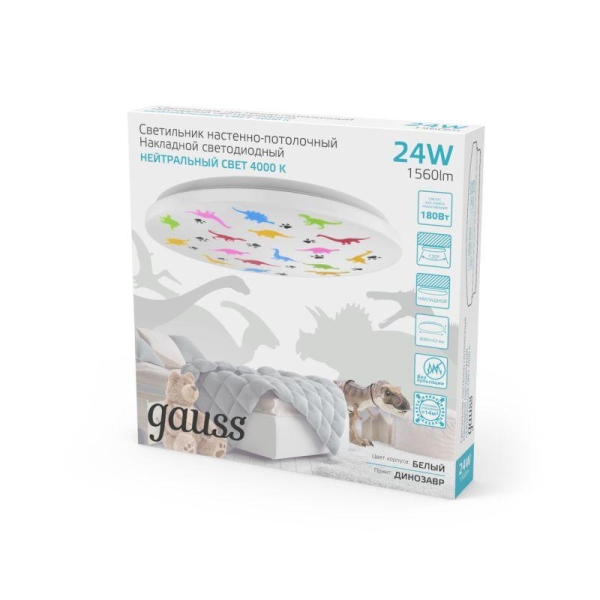 Светильник светодиодный 380х63 24Вт 4000К IP20 1560Лм круг (динозавр) настенно-потолочный накладной GAUSS 941411224D