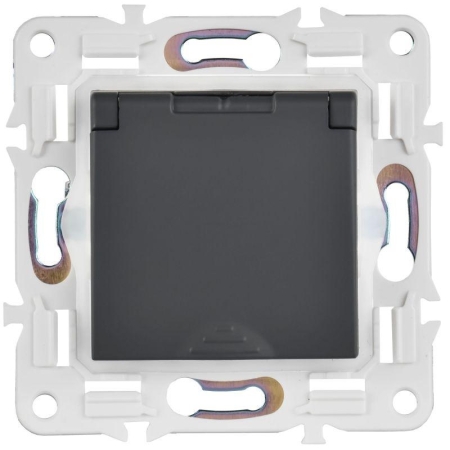 Розетка 1-м SKANDY 16А IP44 с заземл. защ. шторки с крышкой SK-R11G графит IEK SK-R16-16-44-K53