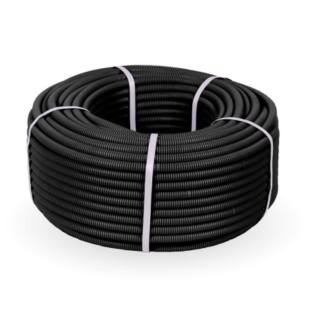 Труба гофрированная ПНД тяжелая d16мм с протяжкой 750 Н безгалоген. (HF) стойкая к УФ черн. (уп.100м) Промрукав PR.021641