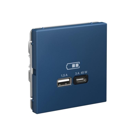 Розетка USB ArtGallery тип A+C 45Вт QC PD высокоскор. ЗУ механизм аквамарин SE GAL001129