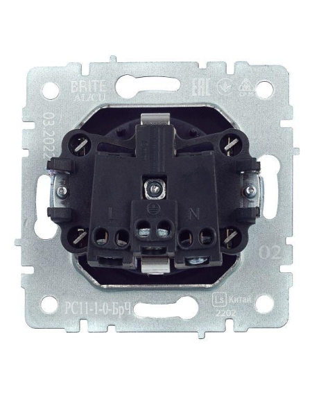 Розетка BRITE РС11-1-0-БрЧ 16А с заземл. без защ. шторки механизм черн. IEK BR-R11-16-K02