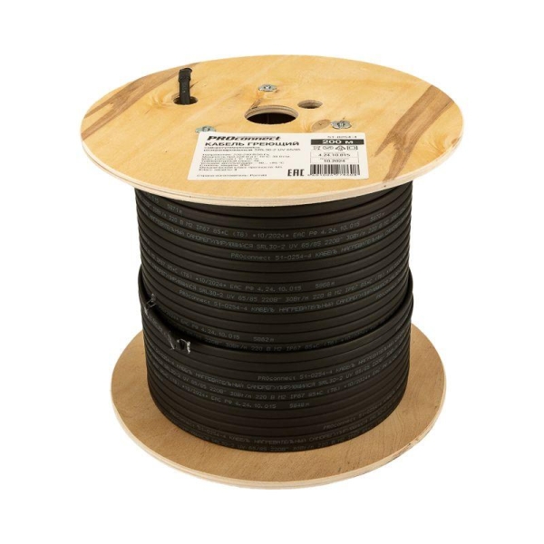 Кабель греющий саморег. для труб водостоков крыш 30КНС-2ЛП-65/85 UV неэкранированный 30Вт/м 200м PROCONNECT 51-0254-4