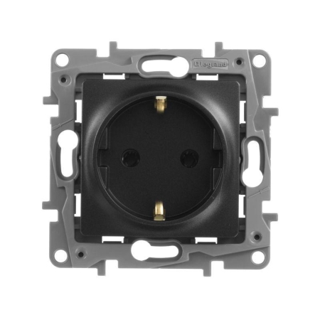 Розетка 1-м СП Etika 16А IP20 250В 2P+E с заземл. немецк. стандарт винтов. клеммы механизм антрацит IEK 672621