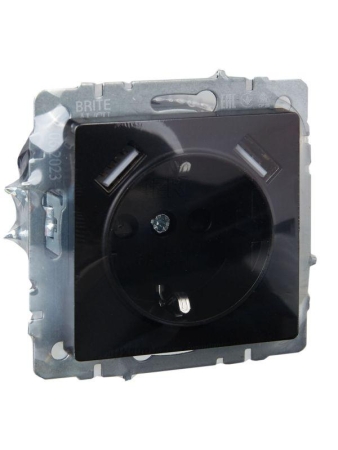 Розетка BRITE РЮш10-1-БрЧ 16А с USB A+A 2.1А с заземл. защ. шторки механизм черн. IEK BR-R14-16-U21-D21-K02