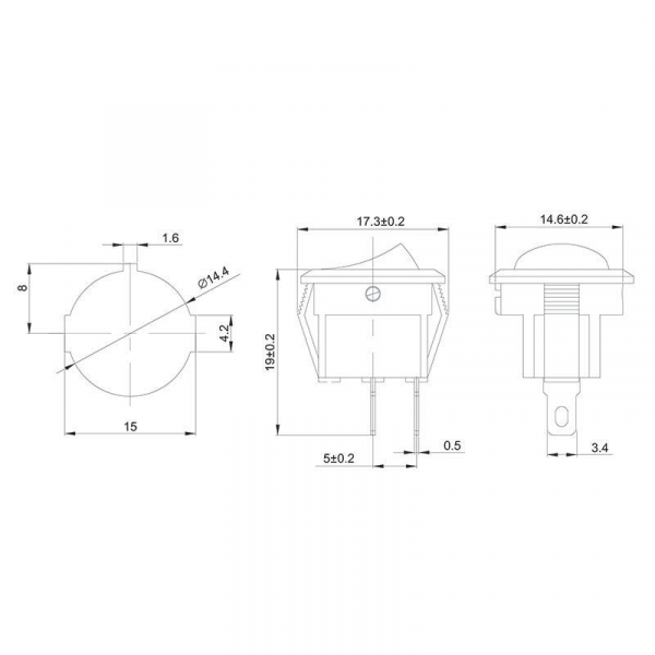 Выключатель клавишный 250В 3А (2с) ON-OFF круглый черн. Micro (RWB-105; SC-214) Rexant 36-2510