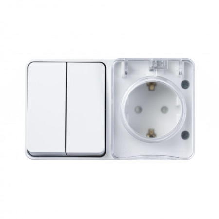 Блок ОП AtlasDesign PROFI IP54 (розетка 1-м 16А заземл. защ. шторки + 2-кл. выключатель 10А) бел. SE ATN540174