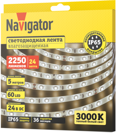Лента светодиодная 95 312 NLS-2835WW60-4.8-IP65-24V (уп.5м) Navigator 95312
