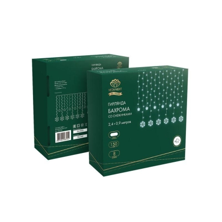 Гирлянда светодиодная "Бахрома" со снежинками 2.4х0.9м 150LED бел. 7.5Вт 230В IP20 с контроллером 8 режимов Neon-Night 255-075