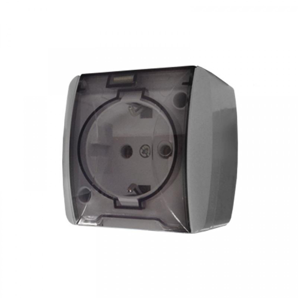 Розетка 1-м ОП Клио 16А IP54 с заземл. с прозр. крышкой сер. UNIVersal К2229-Gr