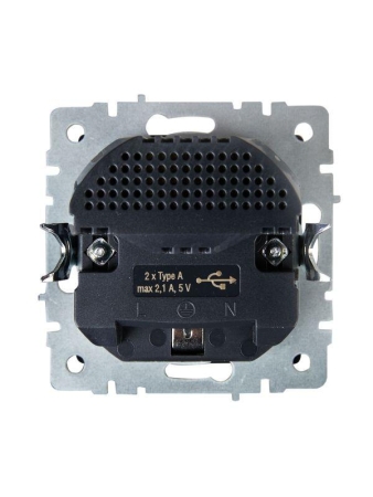 Розетка BRITE РЮш10-1-БрЧ 16А с USB A+A 2.1А с заземл. защ. шторки механизм черн. IEK BR-R14-16-U21-D21-K02