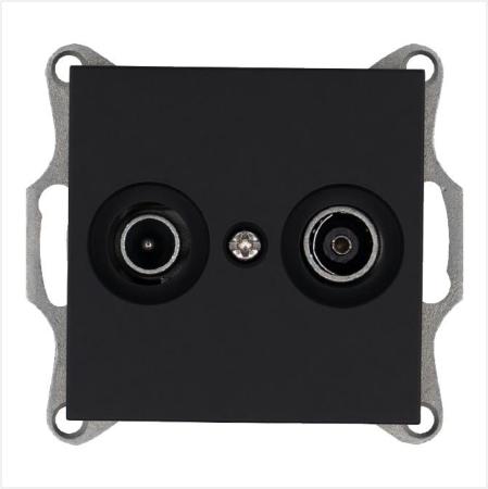 Розетка телевизионная оконечная TV + FM 2-м Ф9.5мм механизм черн. матовый soft touch Jasmart G6204PB