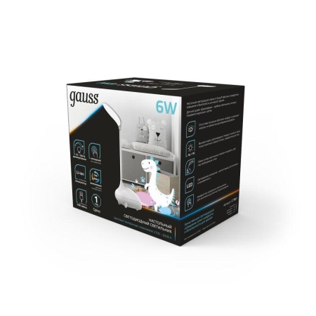 Светильник светодиодный настольный Qplus 6Вт 2700-6000К 330лм 5В аккум. Li-ion 1200мА.ч диммир. детский бел. GAUSS GT7011