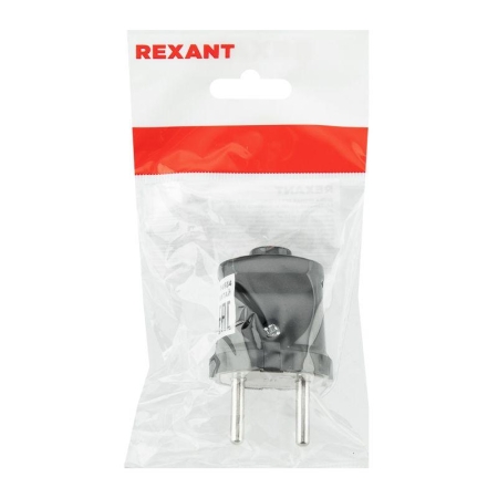 Вилка прямая 6А без заземл. черн. Rexant 11-8934