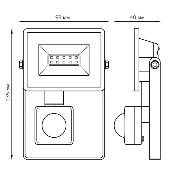 Прожектор светодиодный Elementary 10Вт 6500К IP65 950лм 175-265В ДО с датчиком движения черн. GAUSS 628511310
