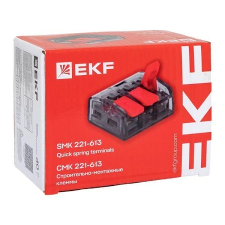 Клемма строительно-монтажная СМК 221-612 2-проводная 0.5-4.0(6)кв.мм с рычагом (уп.50шт) PROxima EKF plc-smk-221-612