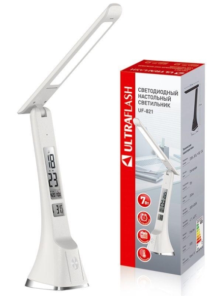 Светильник светодиодный настольный UF-821 C01 7Вт дисплей смена цвет. темп кожа бел. Ultraflash 15178