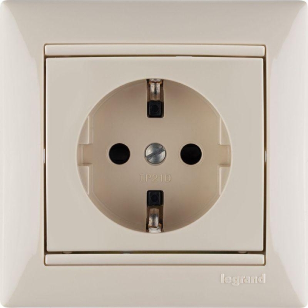 Розетка 1-м СП Valena 16А IP21 230/250В 2P+E с заземл. защ. шторки на винтах механизм сл. кость IEK 774321