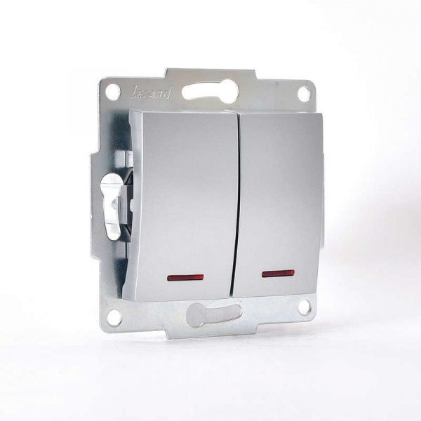 Выключатель 2-кл. 1п СП Karina 10А IP20 с подсветкой механизм матов. серебр. LEZARD 707-4388-112