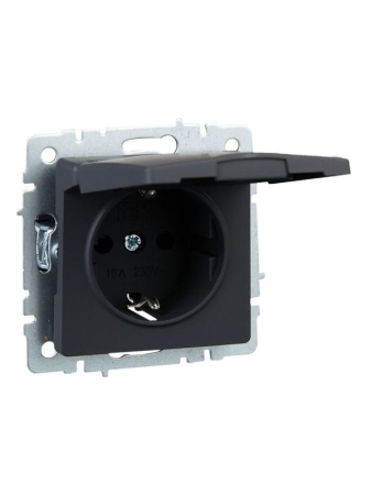 Розетка BRITE РСбш10-3-БрГ 16А IP20 с заземл. защ. шторки с крышкой механизм графит IEK BR-R16-16-K53