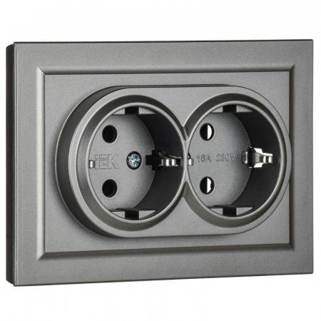 Розетка 2-м СП BRITE РС12-3-БрС 16А в сборе с заземл. без защ. шторок сталь IEK BR-R21-16-K46-F