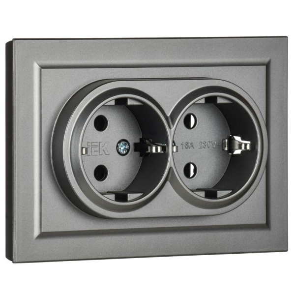 Розетка 2-м СП BRITE РС12-3-БрС 16А в сборе с заземл. без защ. шторок сталь IEK BR-R21-16-K46-F
