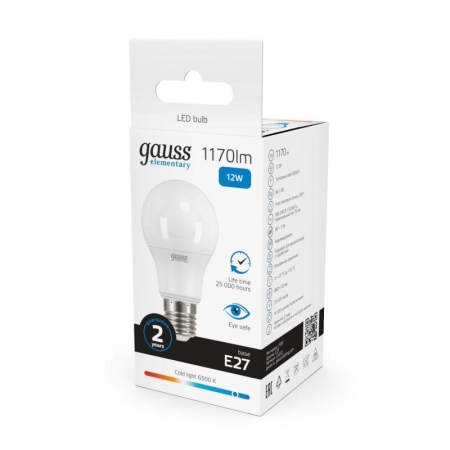 Лампа светодиодная Elementary 12Вт A60 грушевидная 6500К холод. бел. E27 1170лм GAUSS 23232