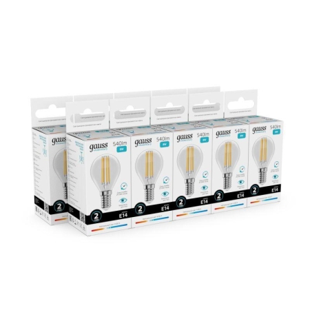 Лампа светодиодная филаментная Filament Elementary 8Вт шар 4100К Е14 540лм GAUSS 52128