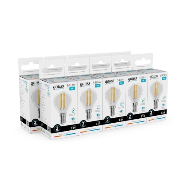 Лампа светодиодная филаментная Filament Elementary 8Вт шар 4100К Е14 540лм GAUSS 52128