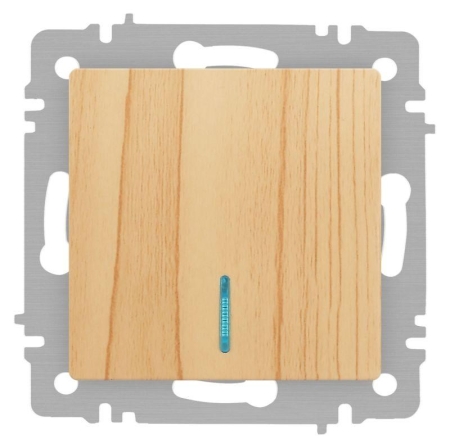 Выключатель 1-кл. СП Accent 6-102-11 10А IP20 250В с подсветкой AL/CU сосна Intro Б0063439