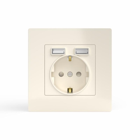 Розетка 1-м СП Pixel с заземл. с 2-мя заряд. устр. USB тип A+A механизм беж. TOKOV ELECTRIC TKE-PX-R1U2A-C02