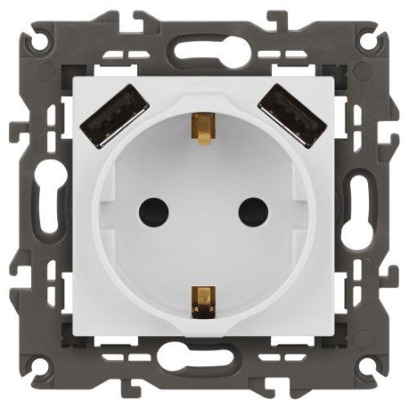 Розетка Elegance 14-4109-01М 16A 250В 2P+E защ. штор. с 2xUSB 3А 5В матов. бел. Эра Б0065773